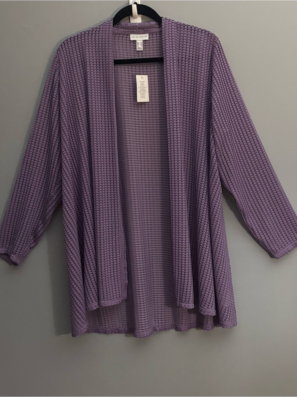 Susan Graver Lavender Waffle-Knit Open Cardigan